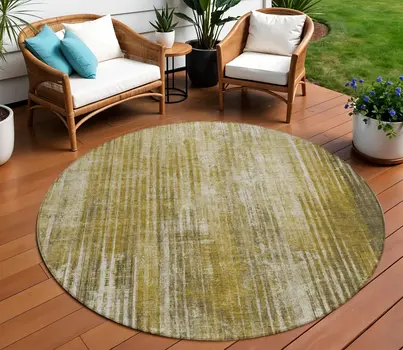 8' Brown Ivory And Taupe Round Striped Washable Indoor Outdoor Area Rug