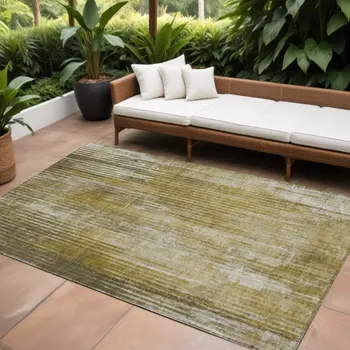 9' X 12' Brown Ivory And Taupe Striped Washable Indoor Outdoor Area Rug