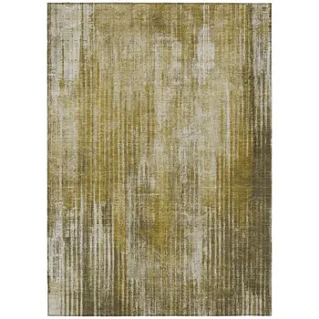 9' X 12' Brown Ivory And Taupe Striped Washable Indoor Outdoor Area Rug