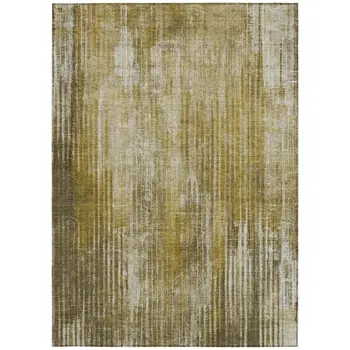 10' X 14' Brown Ivory And Taupe Striped Washable Indoor Outdoor Area Rug