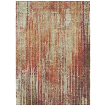 5' X 8' Orange Beige And Taupe Striped Washable Indoor Outdoor Area Rug