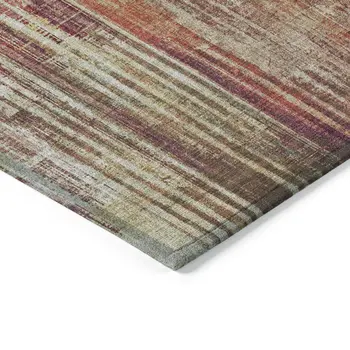 9' X 12' Orange Beige And Taupe Striped Washable Indoor Outdoor Area Rug