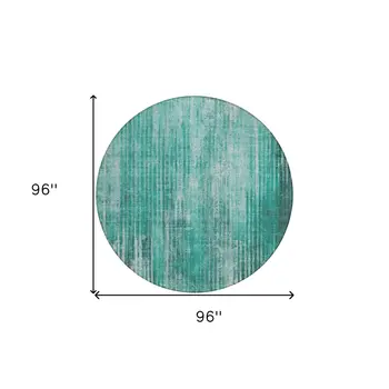 8' Teal Blue Aqua And Gray Round Striped Washable Indoor Outdoor Area Rug