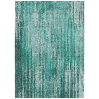 9' X 12' Teal Blue Aqua And Gray Striped Washable Indoor Outdoor Area Rug