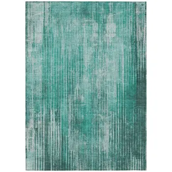 10' X 14' Teal Blue Aqua And Gray Striped Washable Indoor Outdoor Area Rug