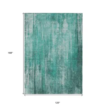 10' X 14' Teal Blue Aqua And Gray Striped Washable Indoor Outdoor Area Rug