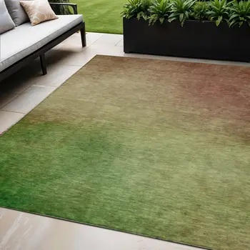 5' X 8' Blush Taupe And Green Ombre Washable Indoor Outdoor Area Rug