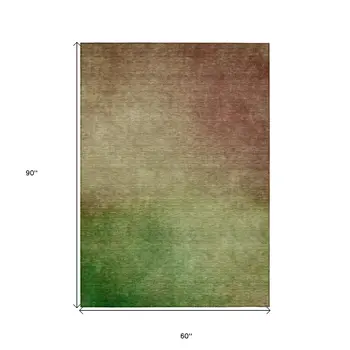 5' X 8' Blush Taupe And Green Ombre Washable Indoor Outdoor Area Rug