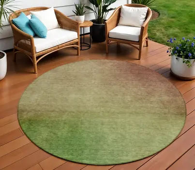 8' Blush Taupe And Green Round Ombre Washable Indoor Outdoor Area Rug