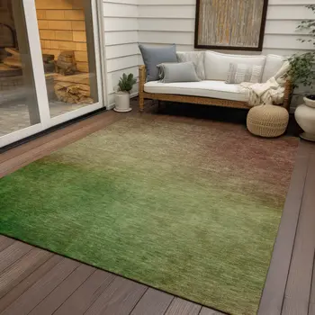 8' X 10' Blush Taupe And Green Ombre Washable Indoor Outdoor Area Rug
