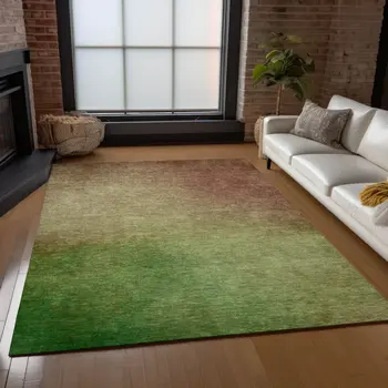 8' X 10' Blush Taupe And Green Ombre Washable Indoor Outdoor Area Rug