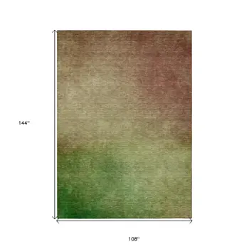 9' X 12' Blush Taupe And Green Ombre Washable Indoor Outdoor Area Rug
