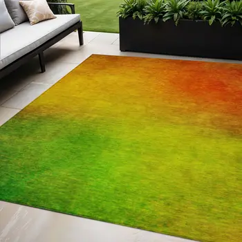 5' X 8' Terra Cotta Gold And Green Ombre Washable Indoor Outdoor Area Rug