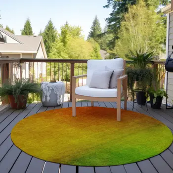 8' Terra Cotta Gold And Green Round Ombre Washable Indoor Outdoor Area Rug