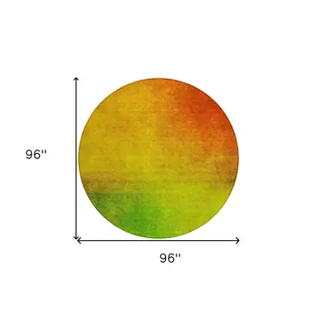 8' Terra Cotta Gold And Green Round Ombre Washable Indoor Outdoor Area Rug
