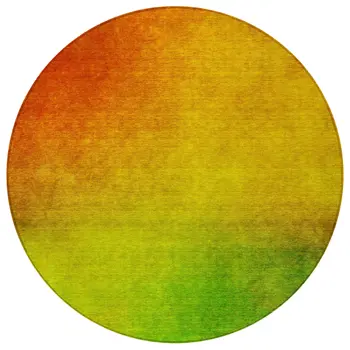 8' Terra Cotta Gold And Green Round Ombre Washable Indoor Outdoor Area Rug