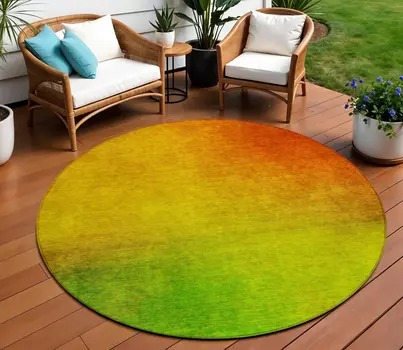 8' Terra Cotta Gold And Green Round Ombre Washable Indoor Outdoor Area Rug