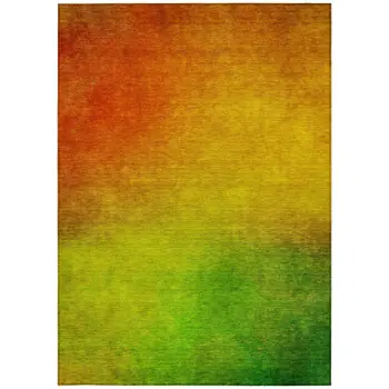 8' X 10' Terra Cotta Gold And Green Ombre Washable Indoor Outdoor Area Rug