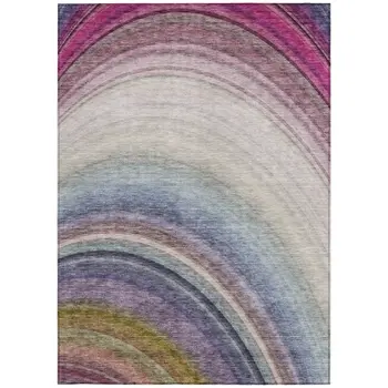 3' X 5' Beige Purple And Ivory Abstract Washable Indoor Outdoor Area Rug