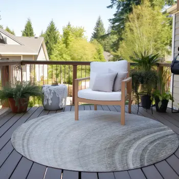 8' Gray Silver And Beige Round Abstract Washable Indoor Outdoor Area Rug