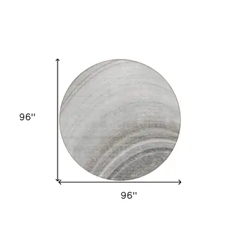 8' Gray Silver And Beige Round Abstract Washable Indoor Outdoor Area Rug