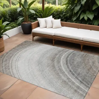 8' X 10' Gray Silver And Beige Abstract Washable Indoor Outdoor Area Rug