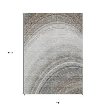 9' X 12' Gray Silver And Beige Abstract Washable Indoor Outdoor Area Rug