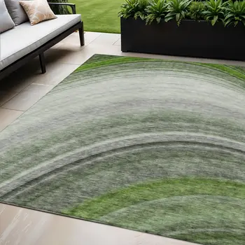 5' X 8' Green And Artichoke Green Abstract Washable Indoor Outdoor Area Rug