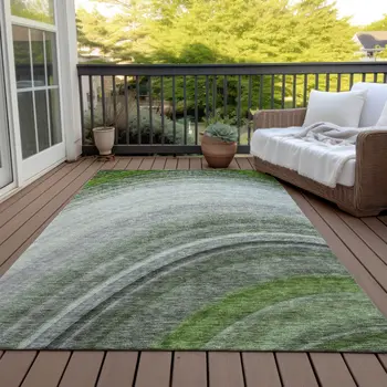 5' X 8' Green And Artichoke Green Abstract Washable Indoor Outdoor Area Rug