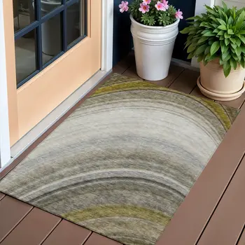 3' X 5' Taupe Gray And Ivory Abstract Washable Indoor Outdoor Area Rug