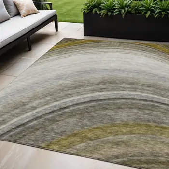 5' X 8' Taupe Gray And Ivory Abstract Washable Indoor Outdoor Area Rug
