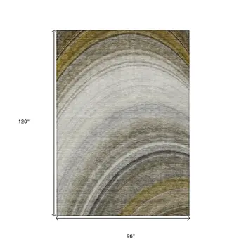 8' X 10' Taupe Gray And Ivory Abstract Washable Indoor Outdoor Area Rug