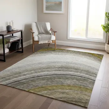 10' X 14' Taupe Gray And Ivory Abstract Washable Indoor Outdoor Area Rug