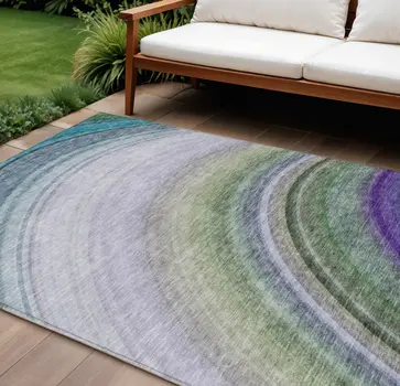 8' X 10' Teal Blue Artichoke Green And Green Abstract Washable Indoor Outdoor Area Rug