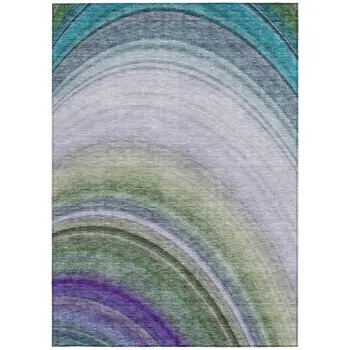 9' X 12' Teal Blue Artichoke Green And Green Abstract Washable Indoor Outdoor Area Rug