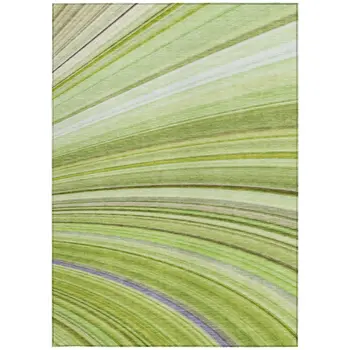 5' X 8' Artichoke Green And Olive Green Abstract Washable Indoor Outdoor Area Rug