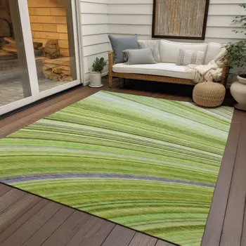 5' X 8' Artichoke Green And Olive Green Abstract Washable Indoor Outdoor Area Rug