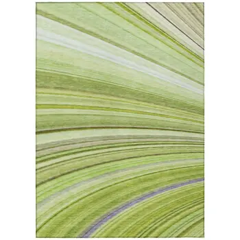 5' X 8' Artichoke Green And Olive Green Abstract Washable Indoor Outdoor Area Rug