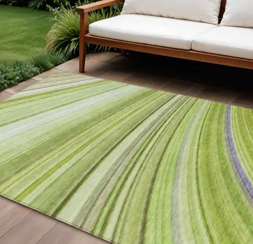 9' X 12' Artichoke Green And Olive Green Abstract Washable Indoor Outdoor Area Rug