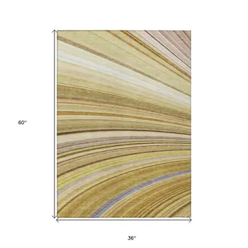 3' X 5' Beige Taupe And Ivory Abstract Washable Indoor Outdoor Area Rug