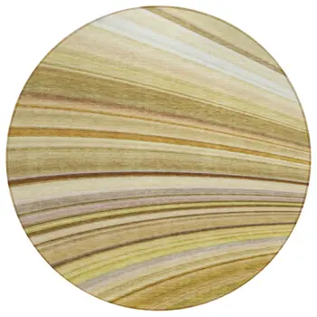 8' Beige Taupe And Ivory Round Abstract Washable Indoor Outdoor Area Rug