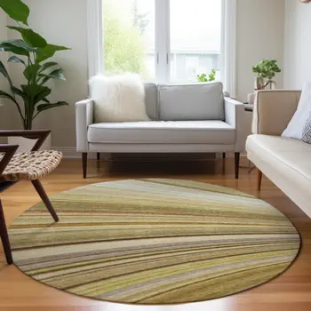 8' Beige Taupe And Ivory Round Abstract Washable Indoor Outdoor Area Rug