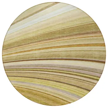 8' Beige Taupe And Ivory Round Abstract Washable Indoor Outdoor Area Rug