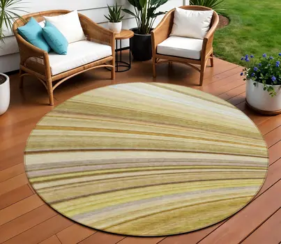 8' Beige Taupe And Ivory Round Abstract Washable Indoor Outdoor Area Rug