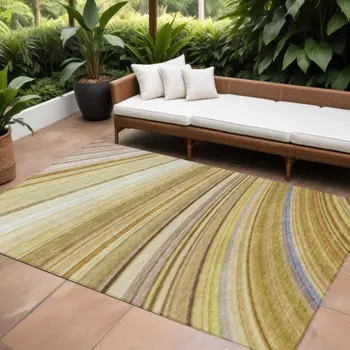 9' X 12' Beige Taupe And Ivory Abstract Washable Indoor Outdoor Area Rug