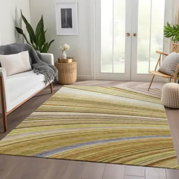 10' X 14' Beige Taupe And Ivory Abstract Washable Indoor Outdoor Area Rug