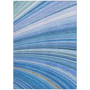 3' X 5' Denim Blue And Sky Blue Abstract Washable Indoor Outdoor Area Rug