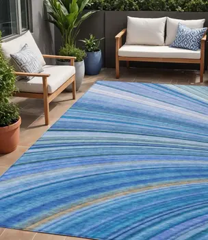 5' X 8' Denim Blue And Sky Blue Abstract Washable Indoor Outdoor Area Rug