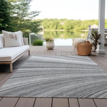 3' X 5' Gray Silver And Ivory Abstract Washable Indoor Outdoor Area Rug