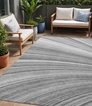 5' X 8' Gray Silver And Ivory Abstract Washable Indoor Outdoor Area Rug